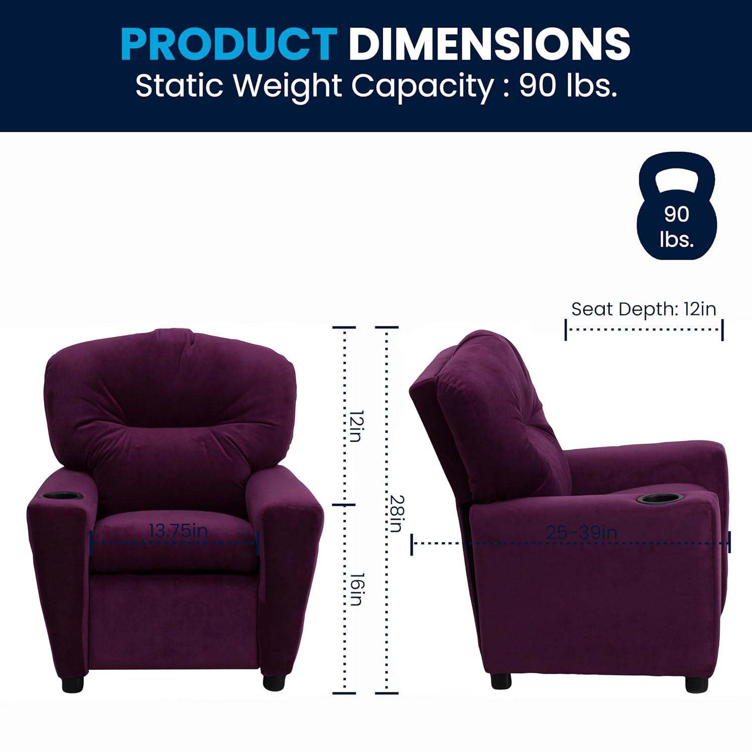 Flash Furniture Chandler Contemporary Purple Microfiber Kids Recliner with Cup Holder