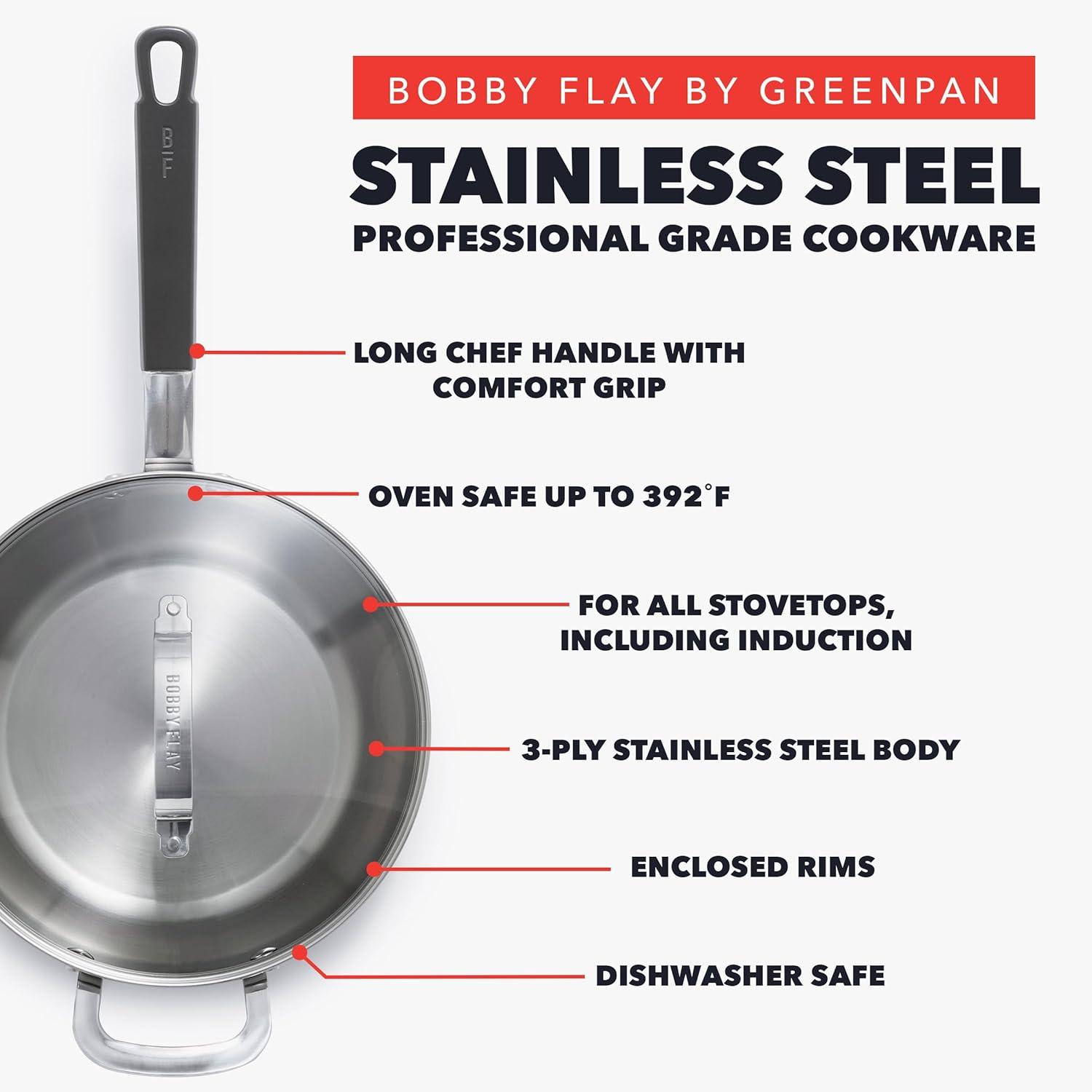 Bobby Flay by GreenPan 3.57QT Stainless Steel Chef’s Pan with Lid