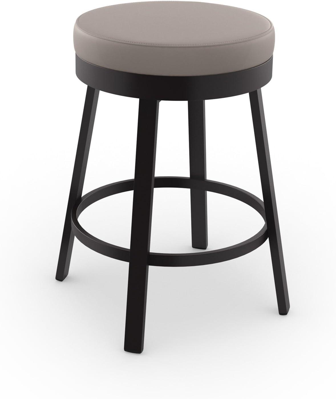 Amisco Clock 26 In. Swivel Counter Stool - Taupe Grey Faux Leather / Dark Brown Metal