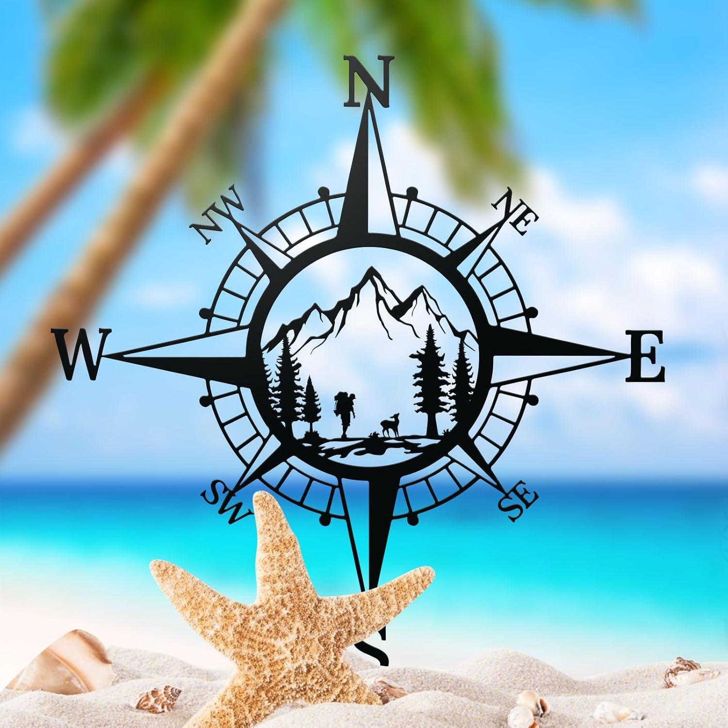 Ploknplq Home Decor Desk Decor Porch 11 Bedroom Wall Metal Compass Nautical Room Inch Office Living Terrace Decoration Garden Decoration Decoration & Hangs Wall Decor