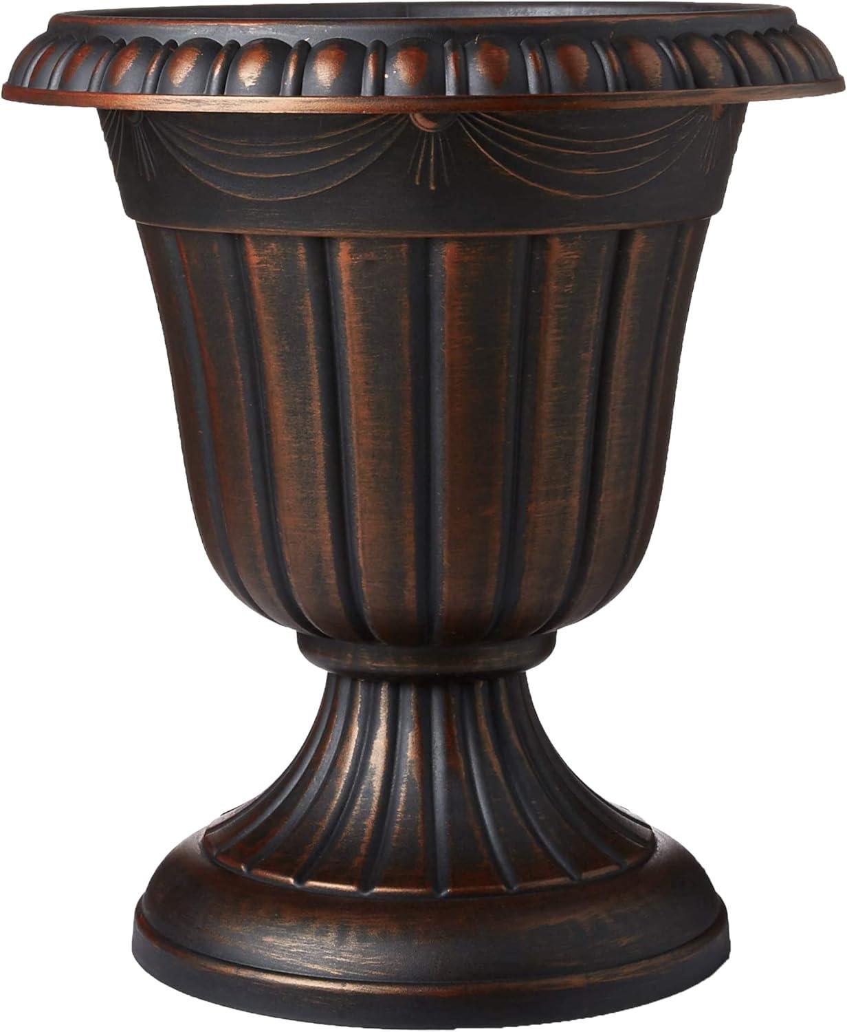 Arcadia Garden Products 16x18" Traditional Plastic Urn Planter, Brushed Copper