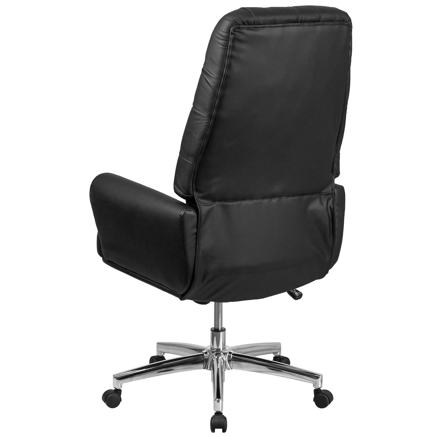 Flash Furniture Hansel High Back Traditional Tufted Black LeatherSoft Executive Swivel Office Chair with Silver Welt Arms
