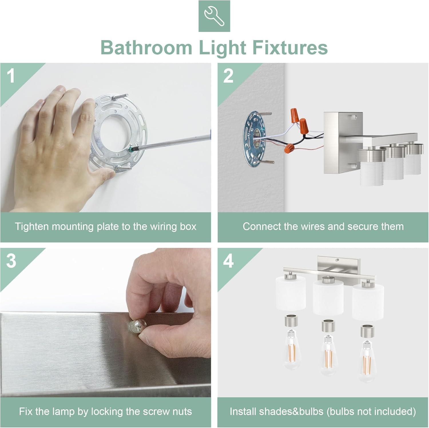 Brushed Nickel Bathroom Light Fixtures, 3-Light Modern Vanity Light Over Mirror