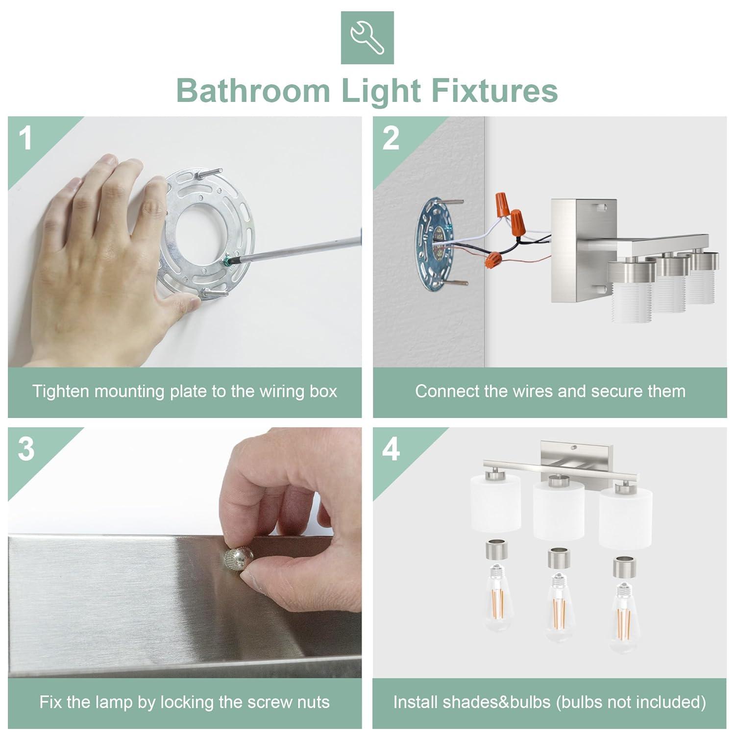 Brushed Nickel Bathroom Light Fixtures, 3-Light Modern Vanity Light Over Mirror