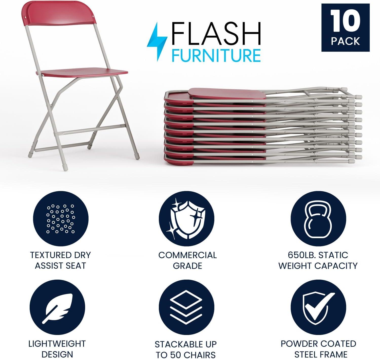 Flash Furniture Hercules Series Plastic Folding Chair - 10 Pack 650LB Weight Capacity