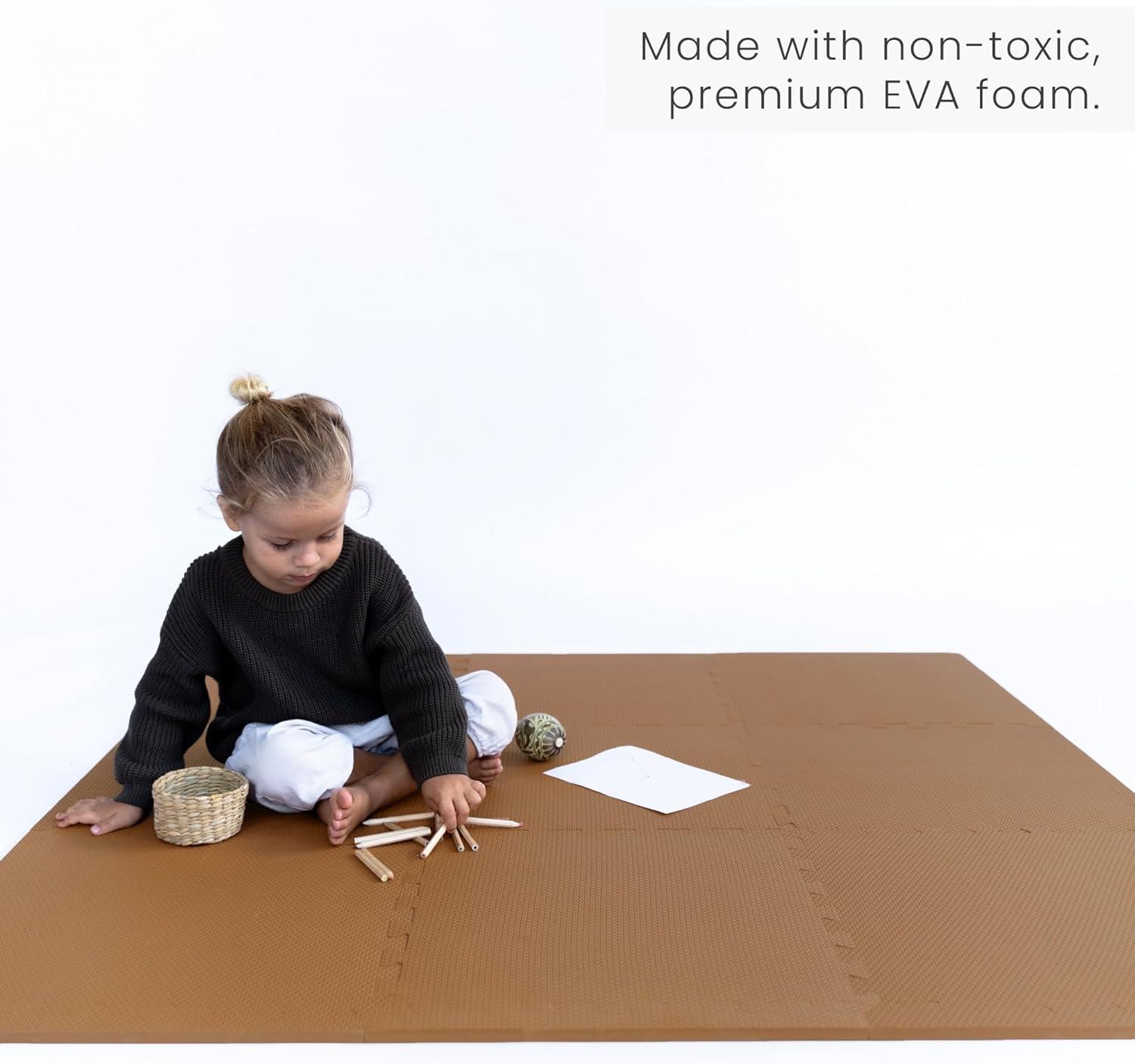 Camel Brown Non-Toxic Foam Baby Play Mat 4.3 x 4.3 ft