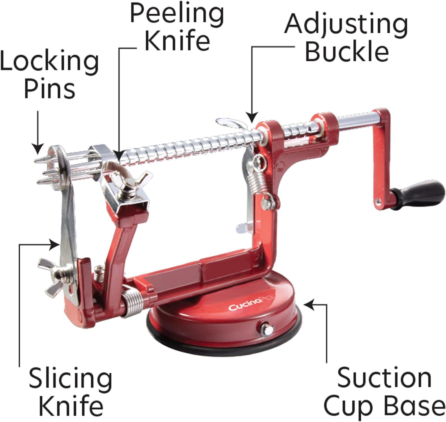 Red Cast Iron Apple Peeler and Corer with Suction Base