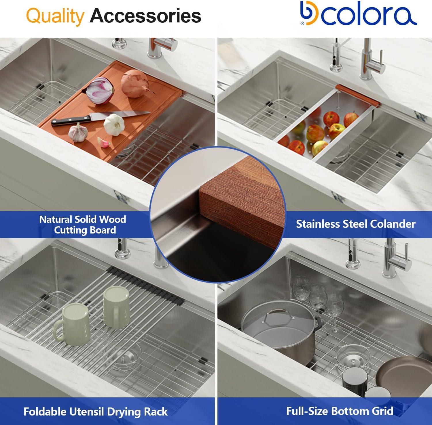 Dcolora 27 Inch Undermount Kitchen Sink Workstation 16 Gauge 304 Stainless Steel Large Single Bowl Under Counter Sinks, Round Corner 27"x19"x10", DC-U7703