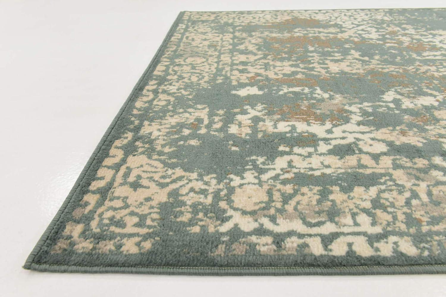 Green and Beige Rectangular Abstract Low Pile Area Rug