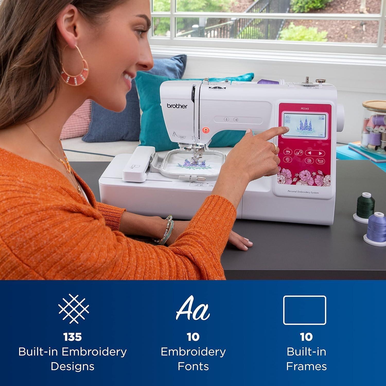 Brother PE545 Embroidery Machine, Wireless LAN Connected and 135 Built-in Designs, Plus 100-Piece 75/11 Embroidery Needles