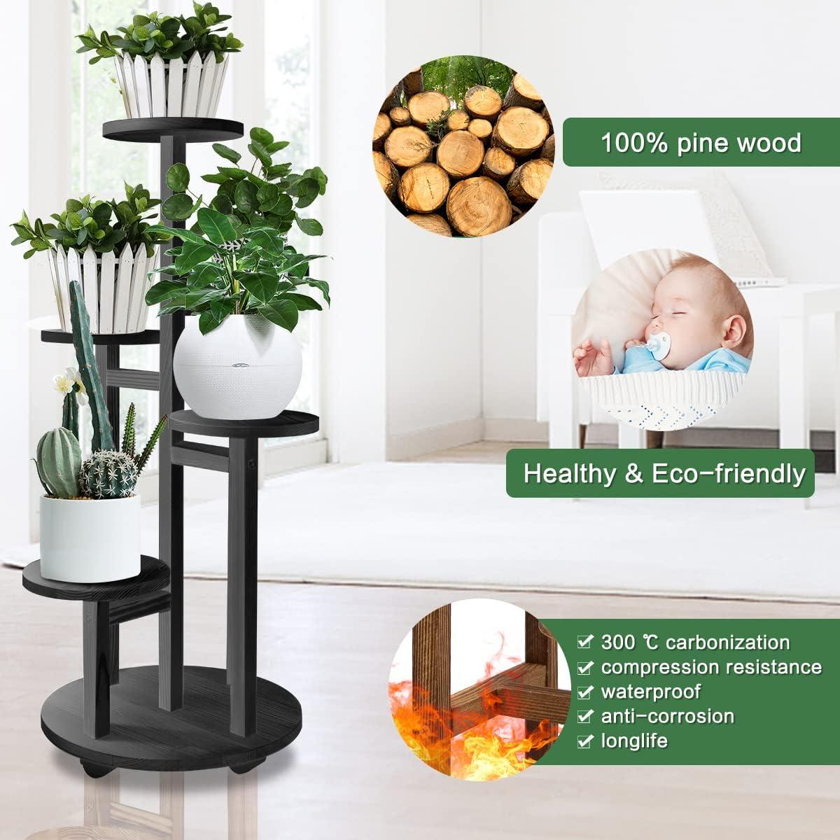 5 Tier Plant Stand Indoor, Corner Tiered Plant Stands for Multiple Plants, Metal Tall Plant Display Holder Shelf Flower Rack for Outdoor Patio Porch Garden Balcony Bedroom, Black