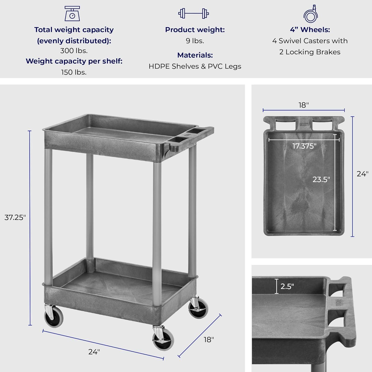 Stand Steady 18" x 24" Tubstr Two Shelf Tub Utility Cart - Gray