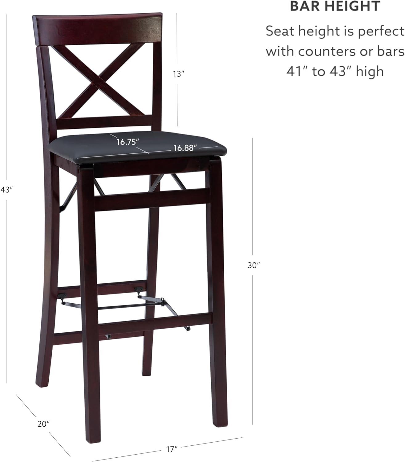 Triena X Back Faux Leather Folding Barstool Espresso - Linon: Padded Seat, Wood Legs, No Assembly Required