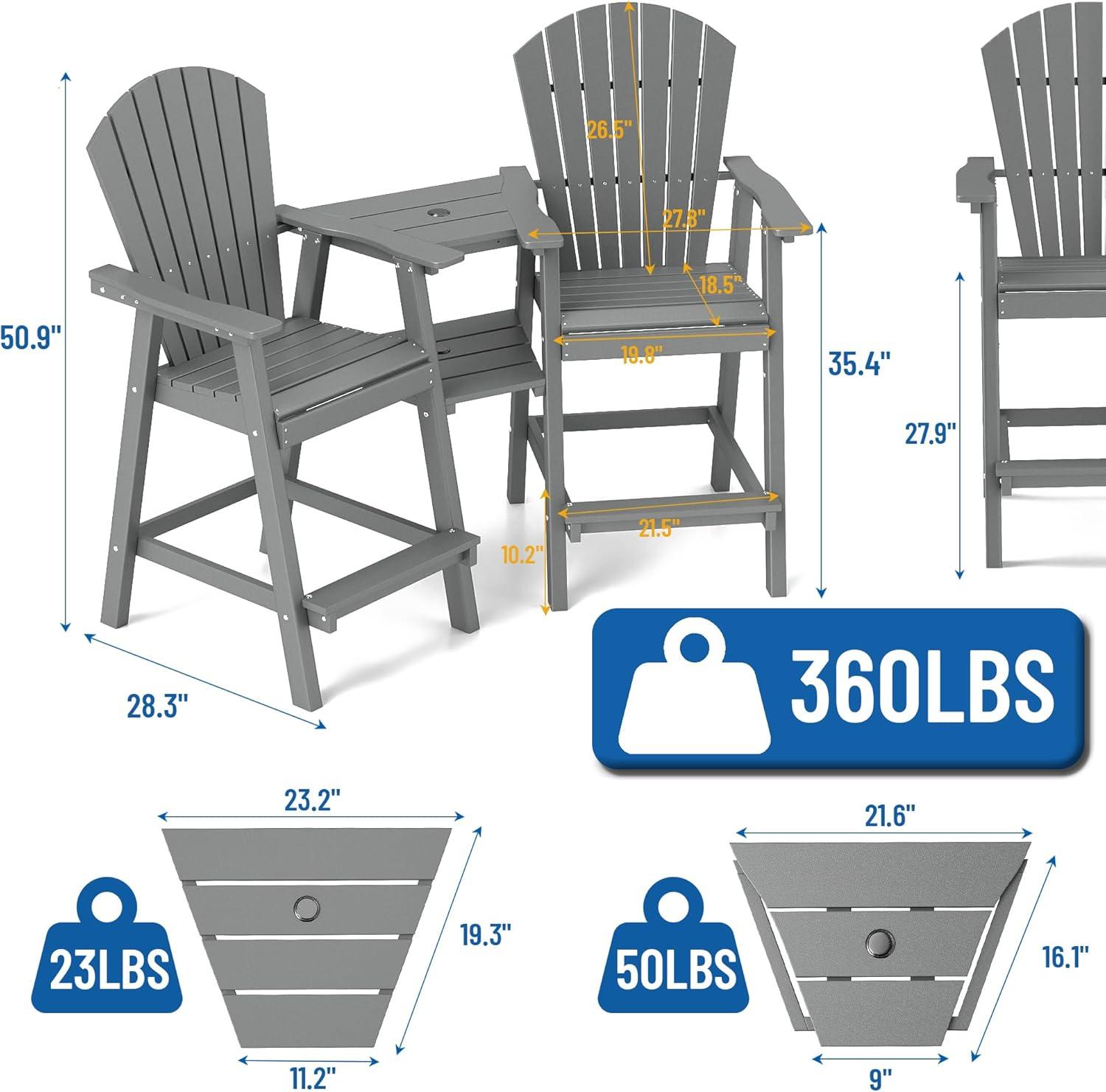 Tangkula 2PCS HDPE Tall Adirondack Chair Barstools Connecting Tray Yard Footstool