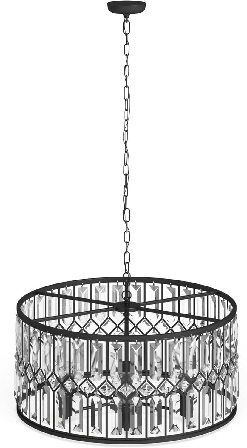 DecMode 24" x 13" Black Metal Crystal Embellished 6 Light Chandelier with Link Style Chain, 1-Piece