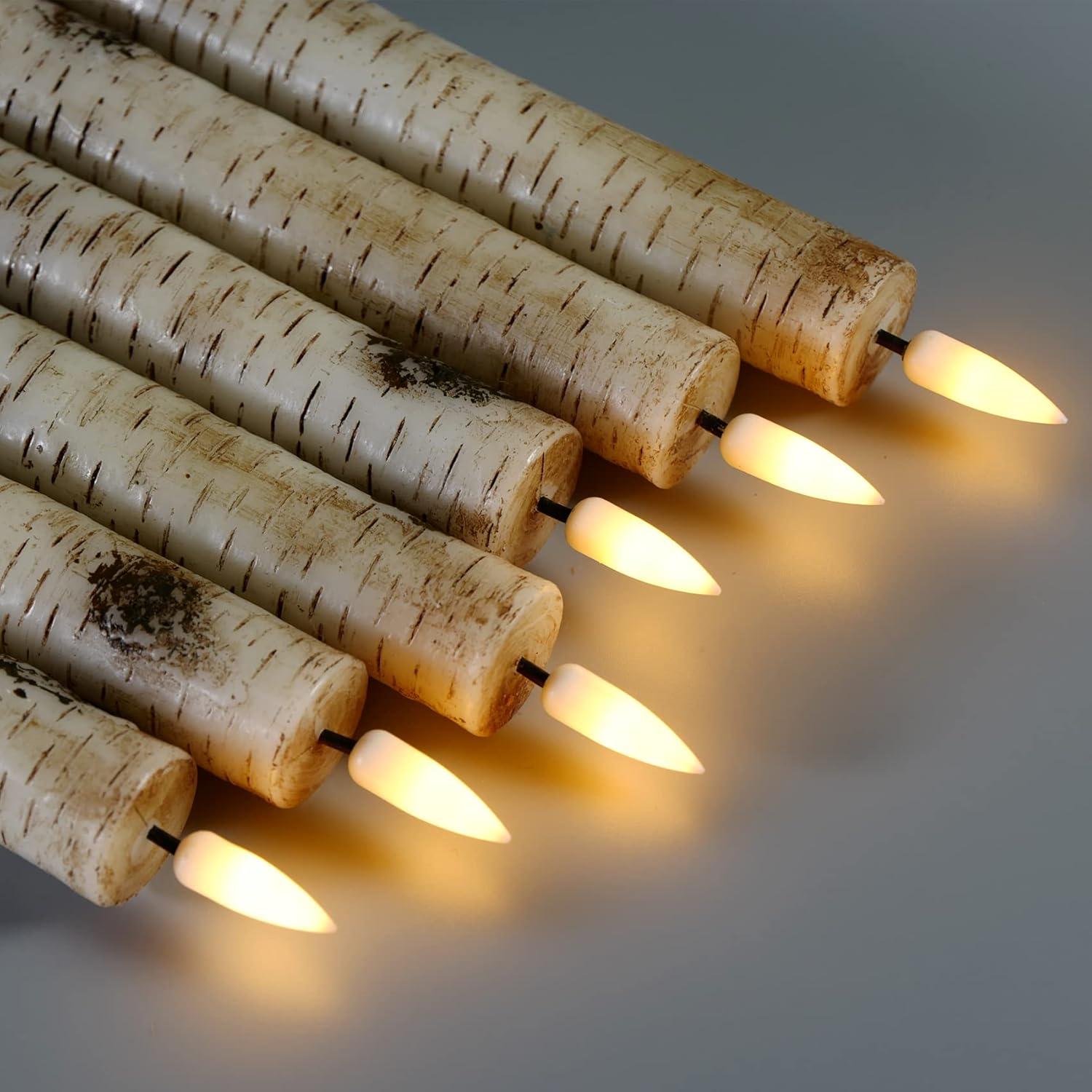 Birch Bark Flameless LED Taper Candles with Remote, Set of 6