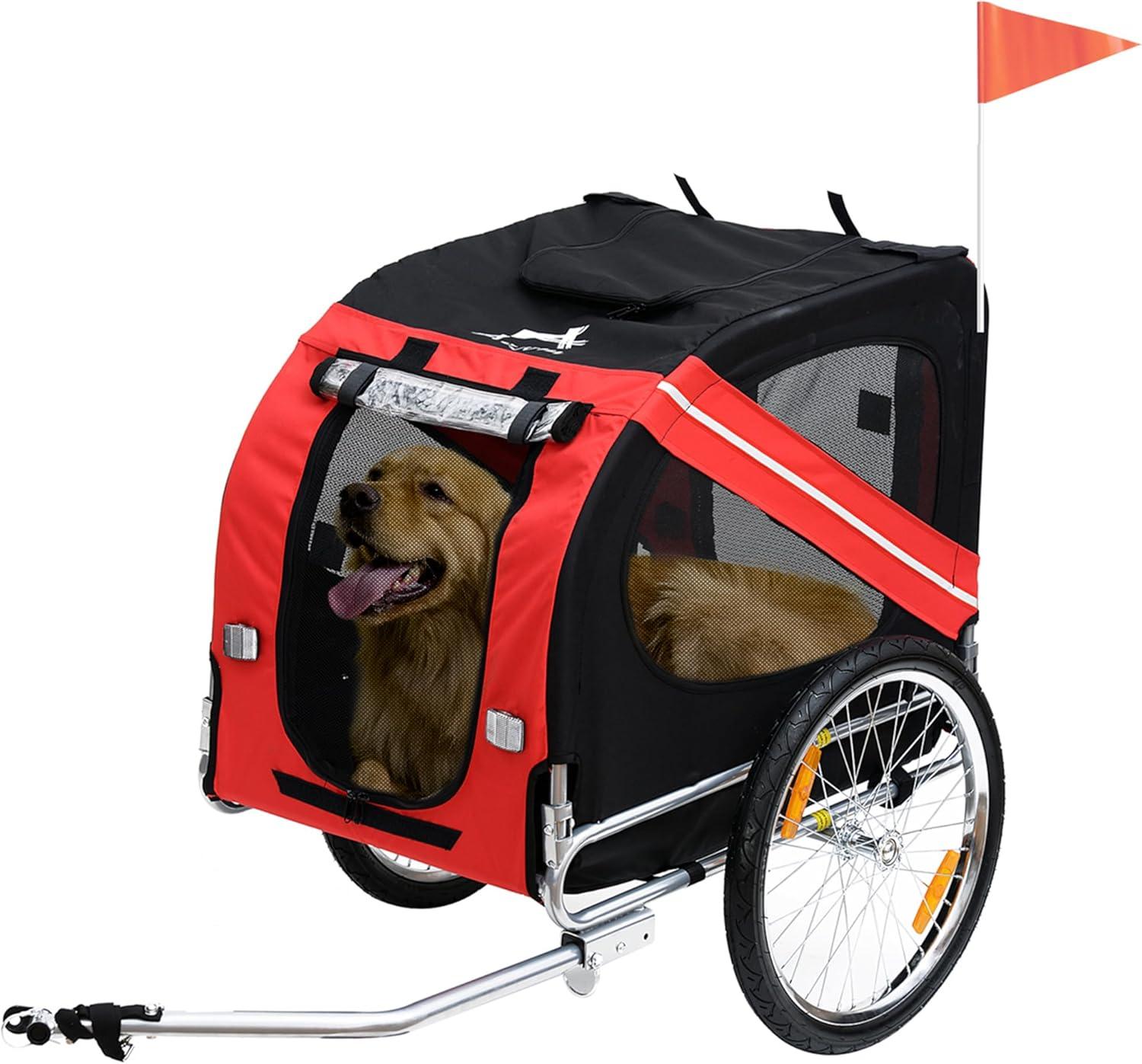 Aosom Dog Bike Trailer Pet Cart Bicycle Wagon Cargo Carrier Attachment for Travel with 3 Entrances Large Wheels for Off-Road & Mesh Screen