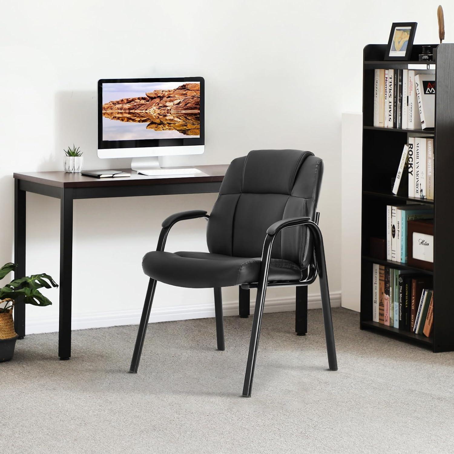 Black Faux Leather Waiting Room Chairs with Metal Frame, Set of 2