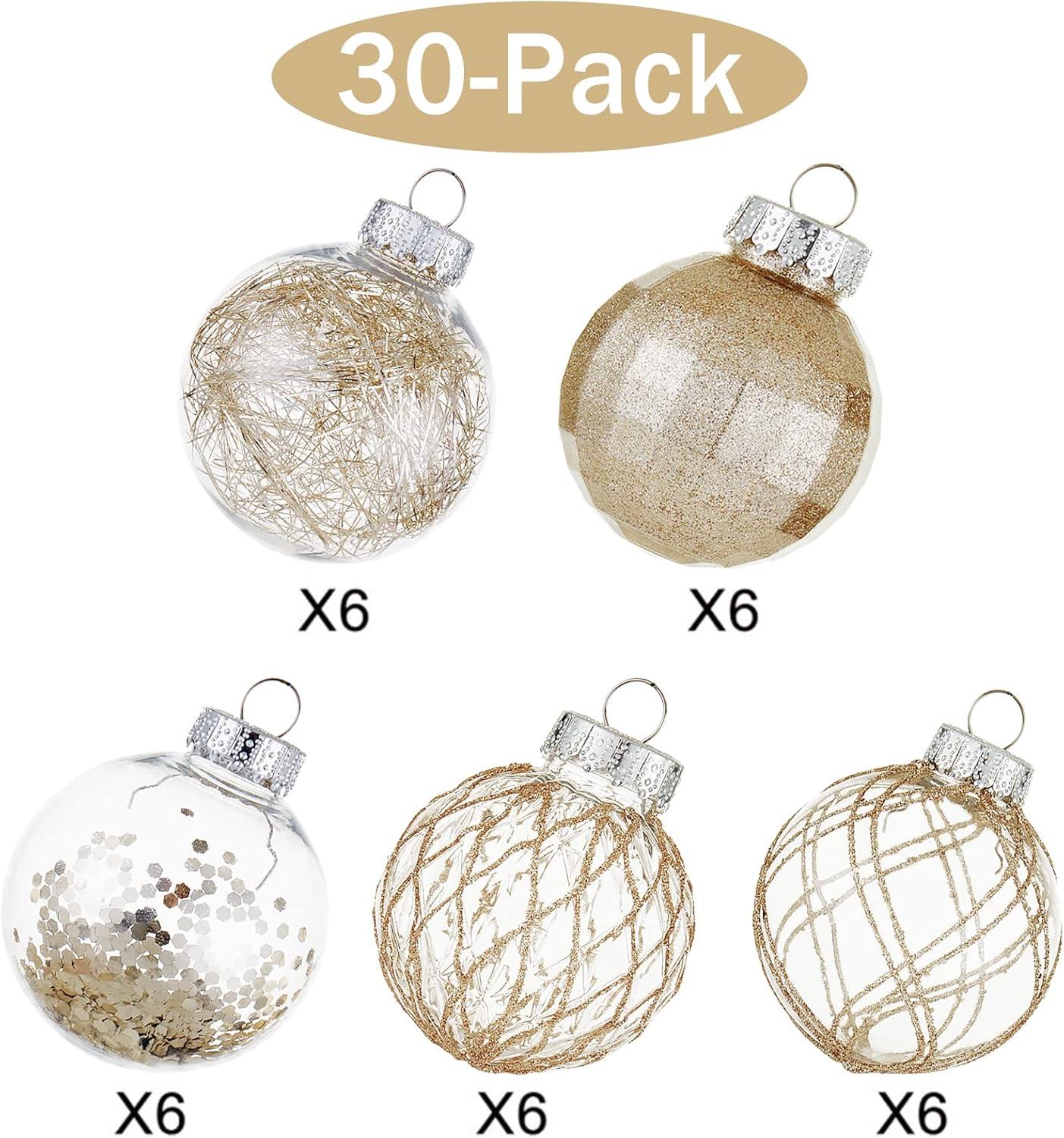 60MM/2.36" Christmas Ball Ornaments, 30PCS Shatterproof Decorative Hanging Ball Ornament with Stuffed Delicate Decorations, Xmas Tree Balls for Halloween Holiday Party(Champagne Gold)