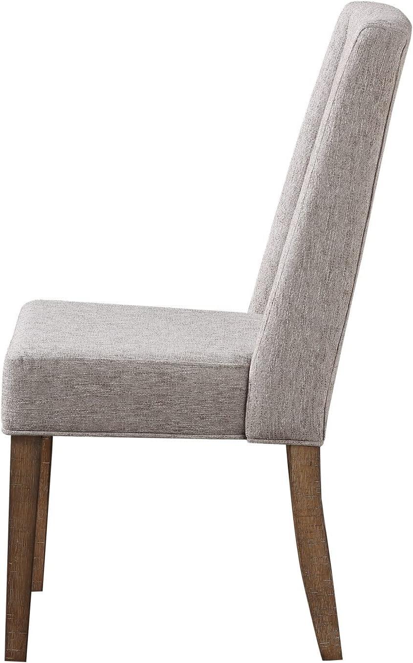 Beige Upholstered Wood Side Chair with Distressed Legs, Set of 2