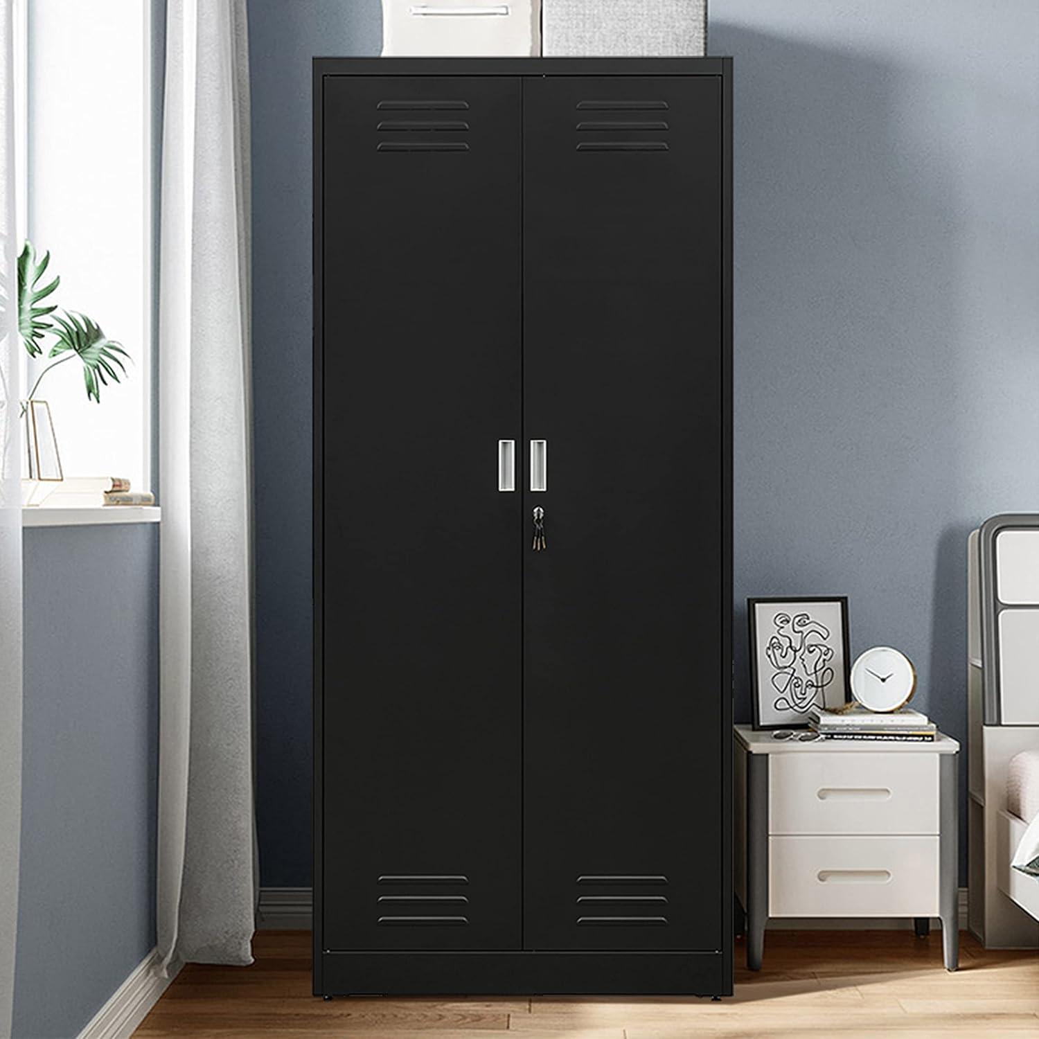 Metal Storage Cabinet, Steel Lockable Garage Cabinet, with 2 Doors and 4 Adjustable Shelves. 71" Locking Storage Cabinet for Home, Office, Garage, Gym, School