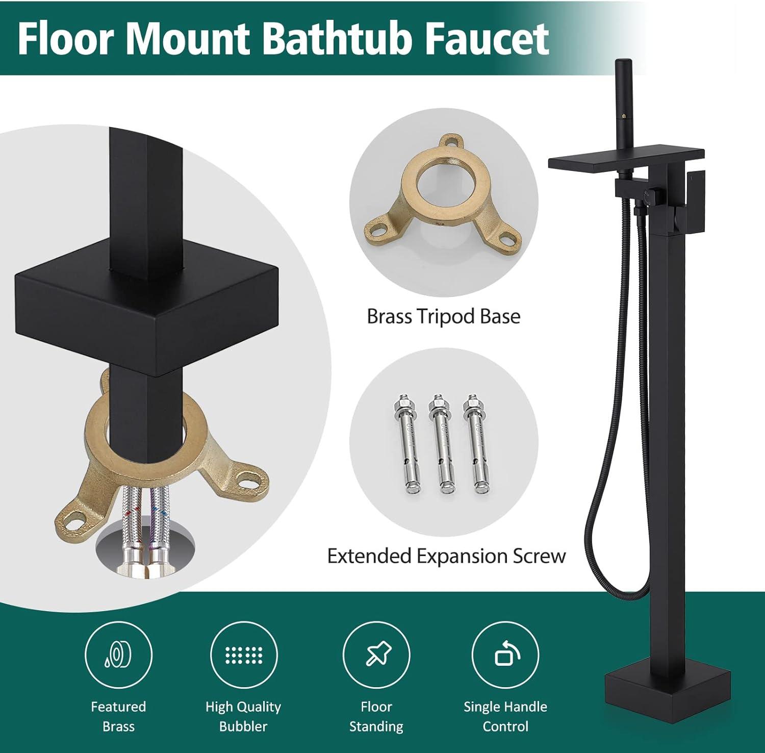 Matte Black Brass Freestanding Bathtub Faucet with Handheld Sprayer