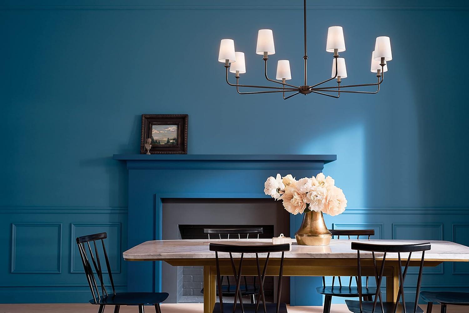 Classic 8 Light Chandelier with White Linen Shades
