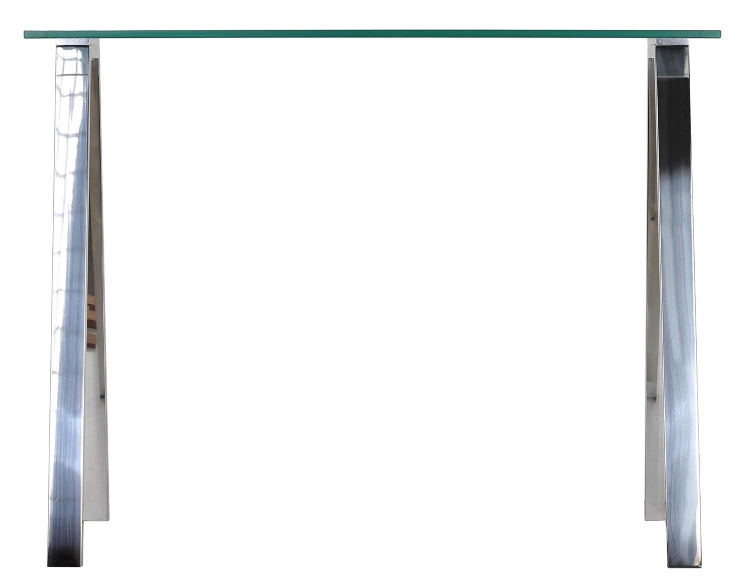 Cortesi Home  Trixie Glass Top Desk / Console Table with Stainless Steel Frame