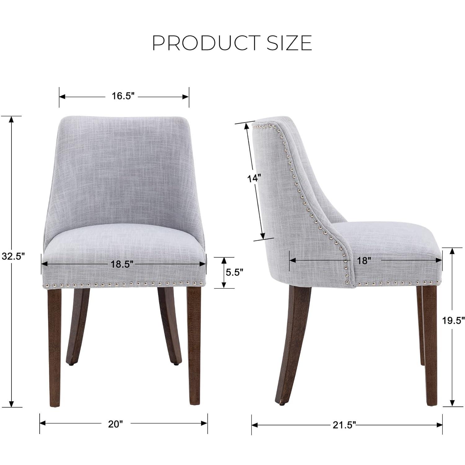 Guyou Dining Chairs Set of 2, Mid Century Modern Linen Upholstered Farmhouse Side Chairs with Nailhead and High Back for Kitchen Restaurant, Grey