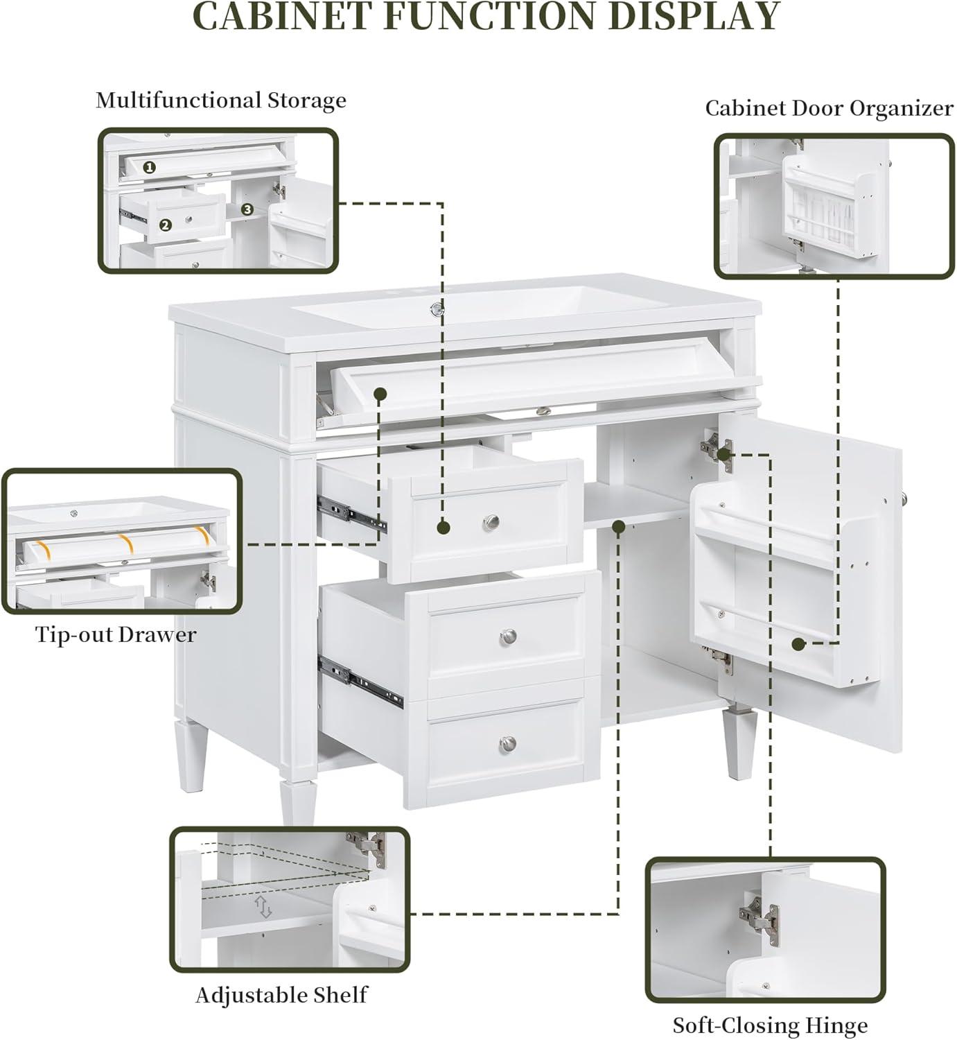 White 36'' Modern Freestanding Bathroom Vanity with Sink and Storage