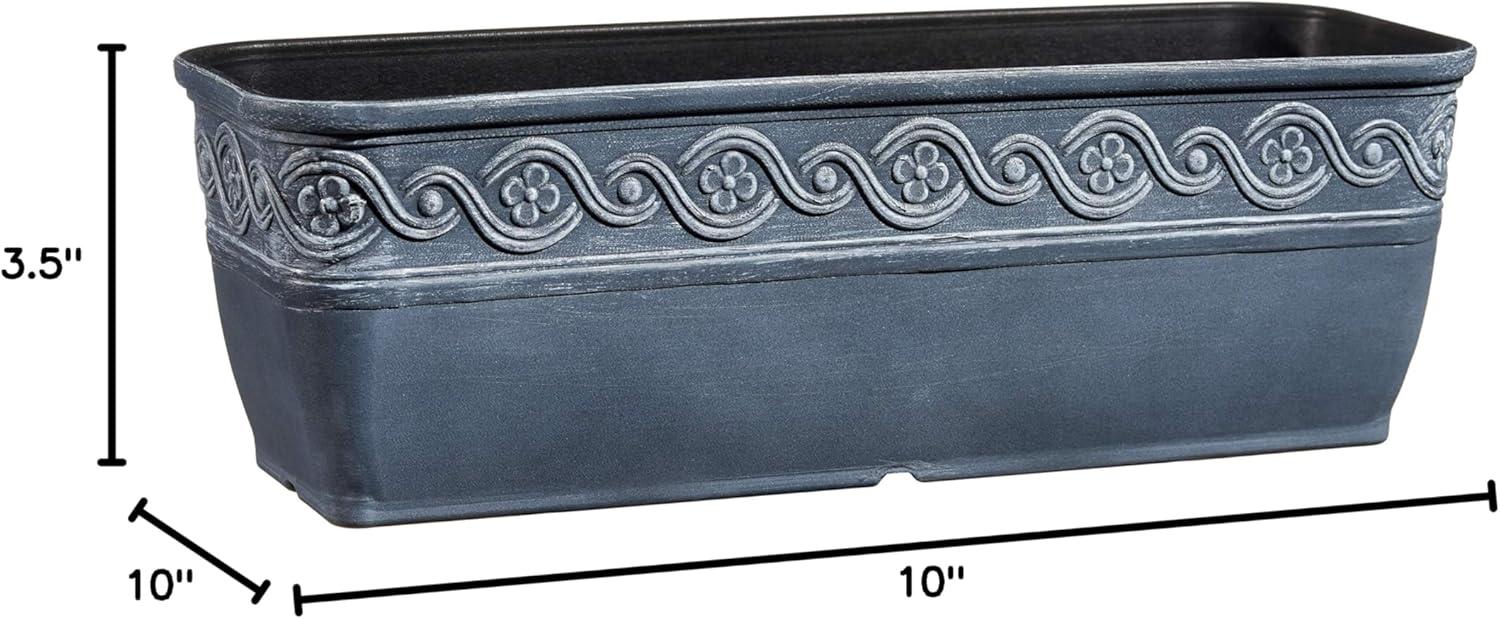 Classic Home and Garden Corinthian Rectangular Planter Box w/Drain Plug - Small Succulent Pots - Shallow Trough Planter for Indoor/Outdoor (10” Storm Gray, Pack of 3)
