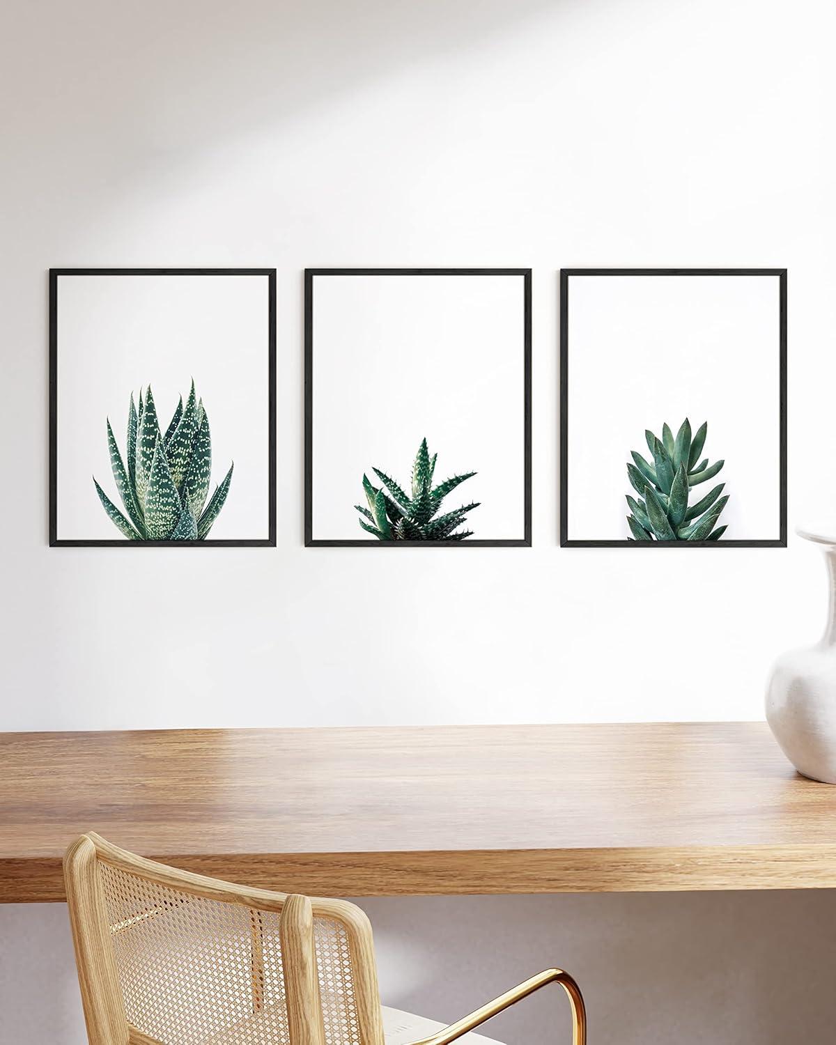 HAUS AND HUES Plant Pictures Wall Art Set of 3 - Plant Art, Minimalist Succulent, Plant Posters for Room Aesthetic, Leaf Prints, Botanical, Cactus Green Pictures for Bedroom (12x16, UNFRAMED)