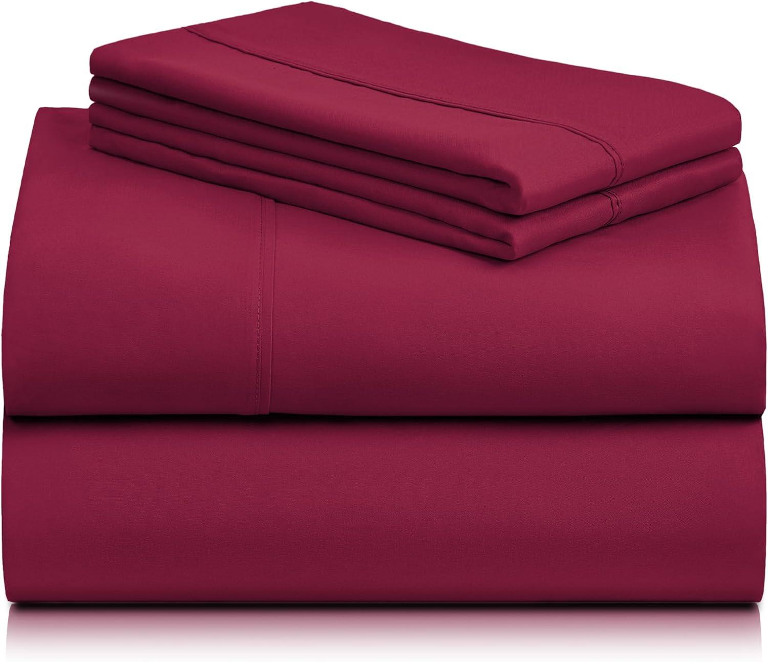 LuxClub 4 PC Burgundy King Silky Soft Cooling Deep Pocket Performance Sheet Set