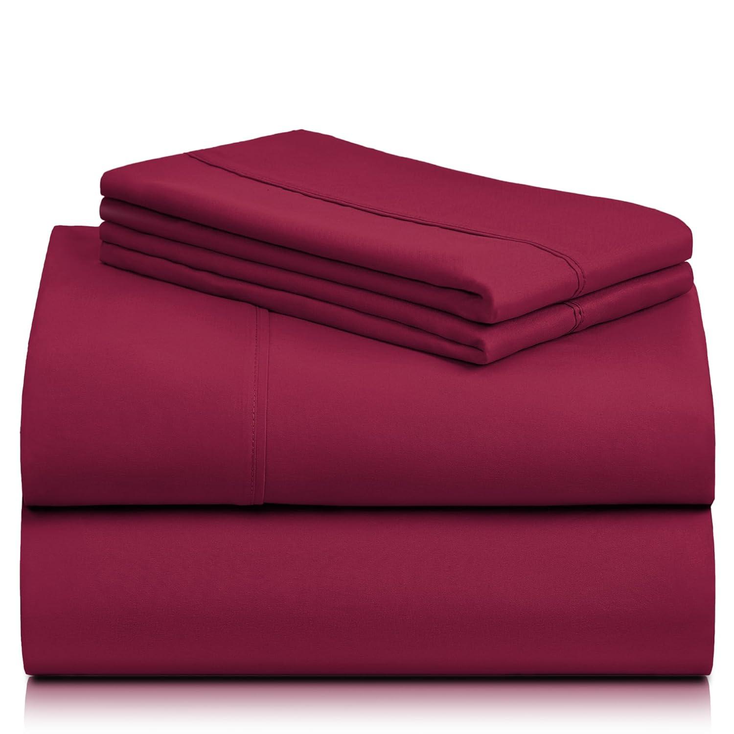 LuxClub 3 PC Burgundy King Silky Soft Cooling Deep Pocket Performance Sheet Set
