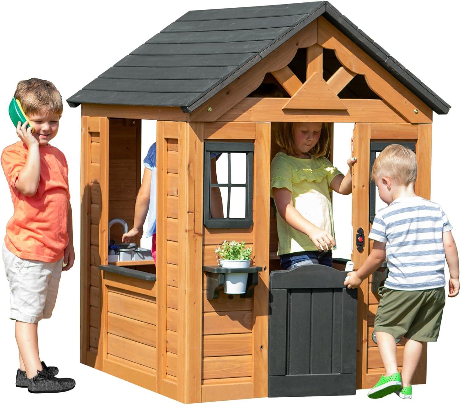 Sweetwater Cedar Wooden Playhouse with Black Roof