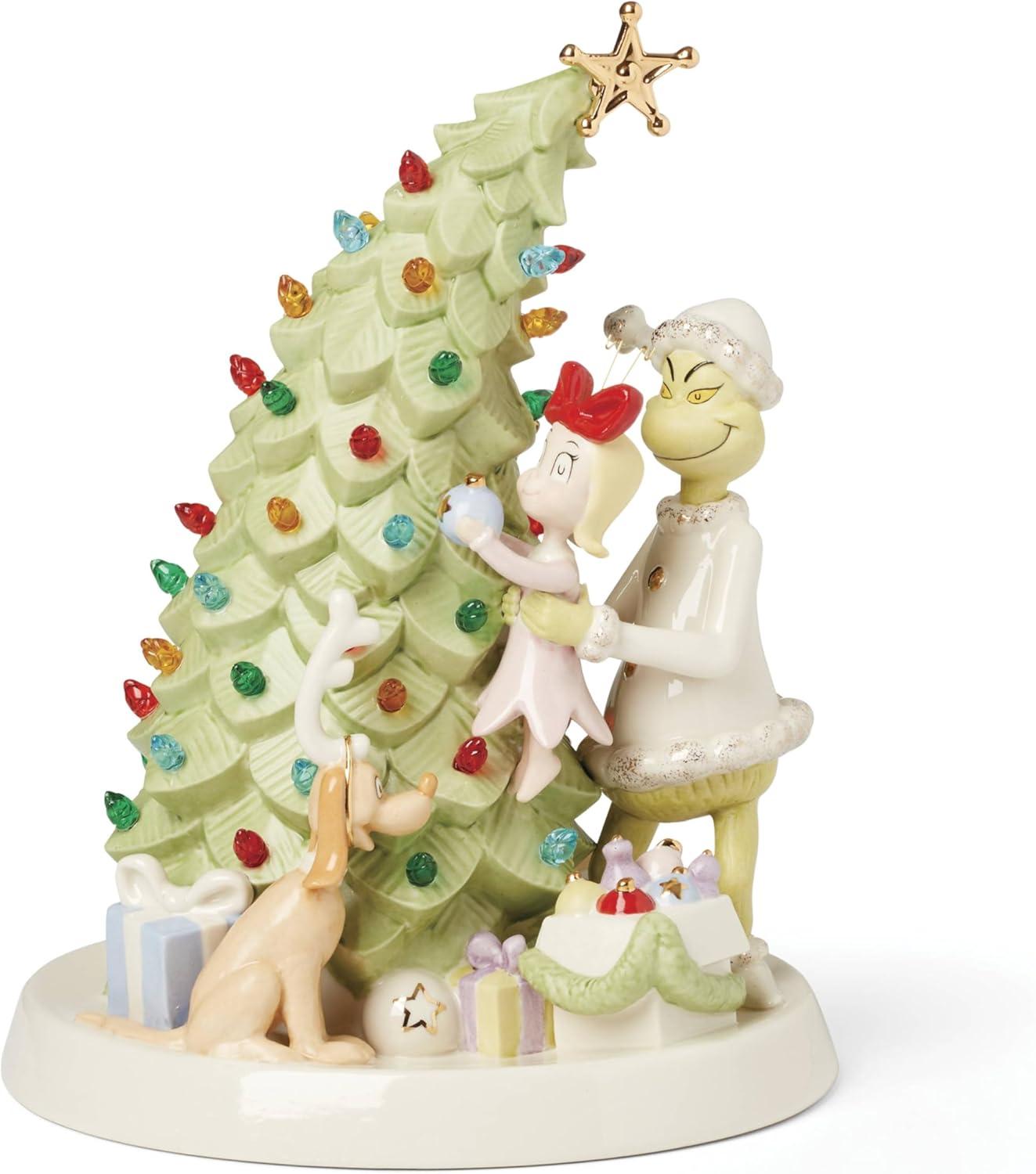 Merry Grinchmas Light-Up Figurine with Christmas Tree