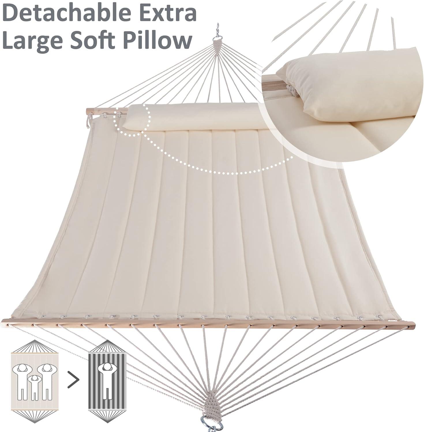 Heavy Duty Hanging Tree Hammock for Two with Large Soft Pillows Grey