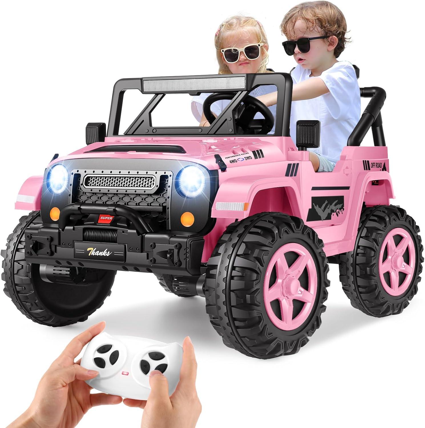 Ancheer 24V 4WD//2WD Ride On Jeep Truck,2 Seater Kids UTV With 4X200w Powerful Engine,Remote Control,Bluetooth,20 Wide Seat,Vehicles for Kids Toddlers
