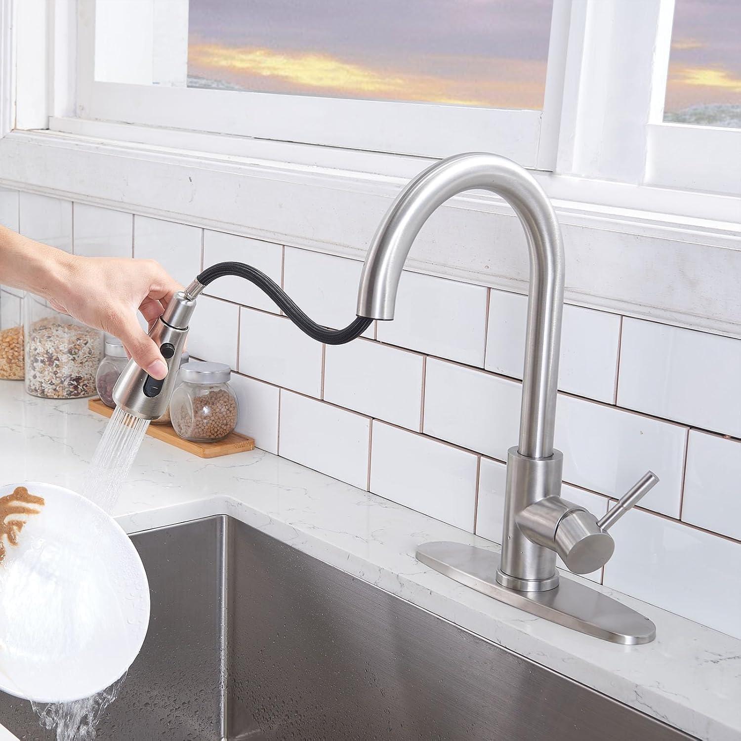 Brushed Nickel Single Handle Kitchen Faucet with Pull Down Sprayer