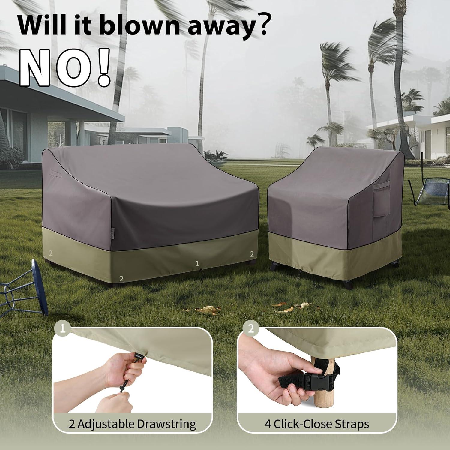 KylinLucky Outdoor Furniture Sofa Covers Waterproof 58 x 40 x 33 inches, 2-Seater Deep Seat Loveseat Cover Grey