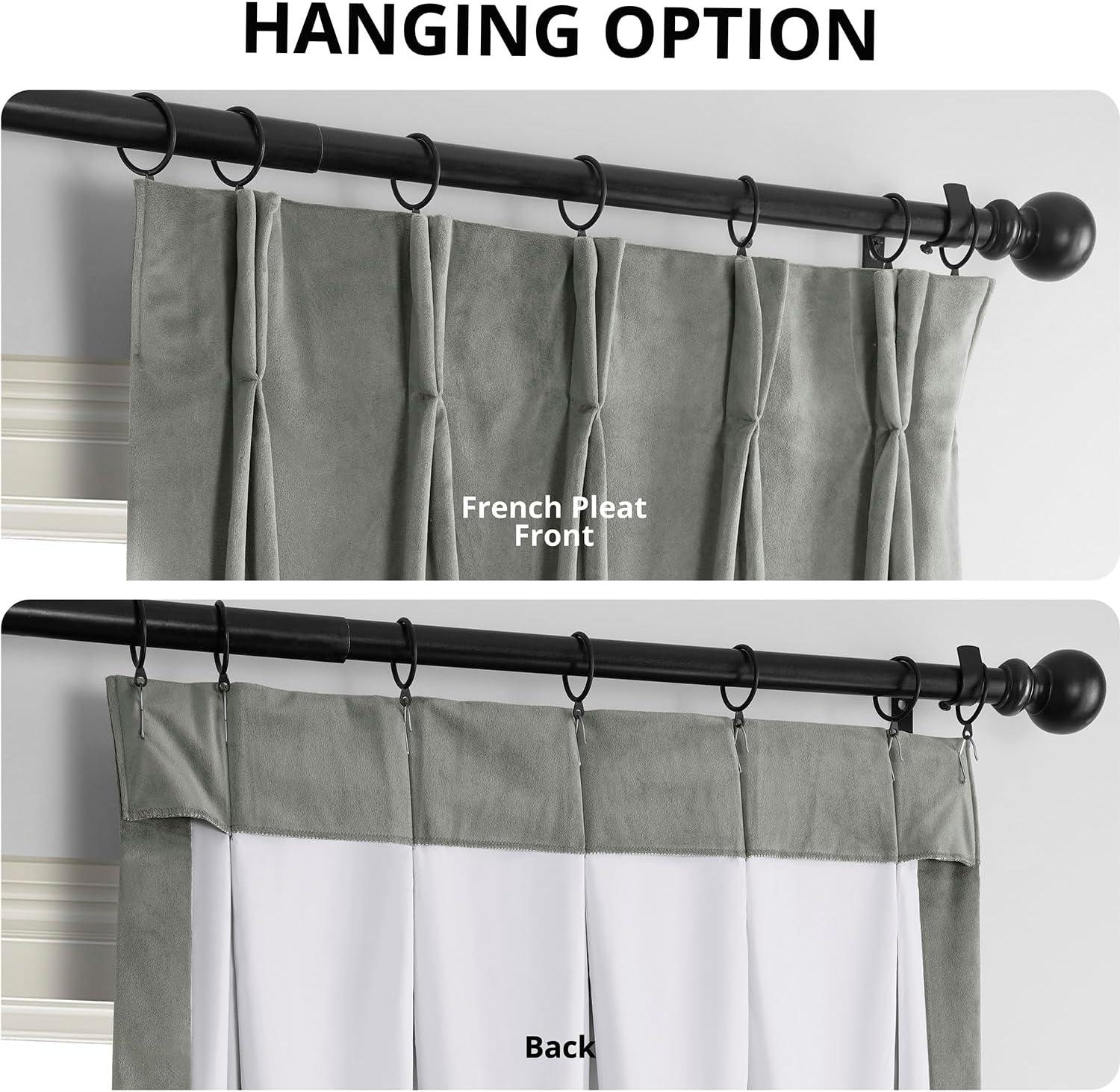 Silver Grey Velvet Pinch Pleat Blackout Curtain - 25 in. W x 96 in. L (1 Panel)