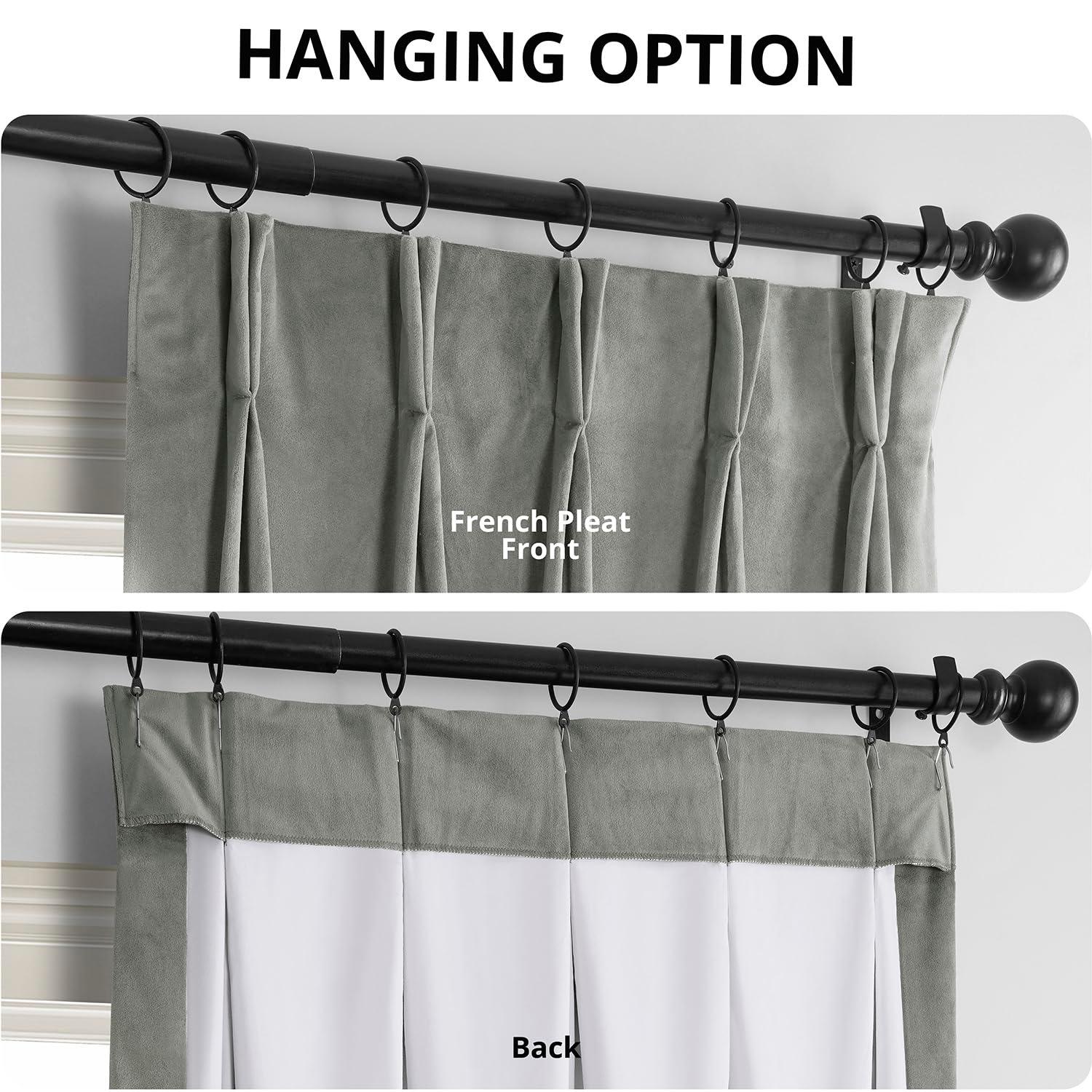 Silver Grey Velvet Pinch Pleat Blackout Curtain - 25 in. W x 96 in. L (1 Panel)