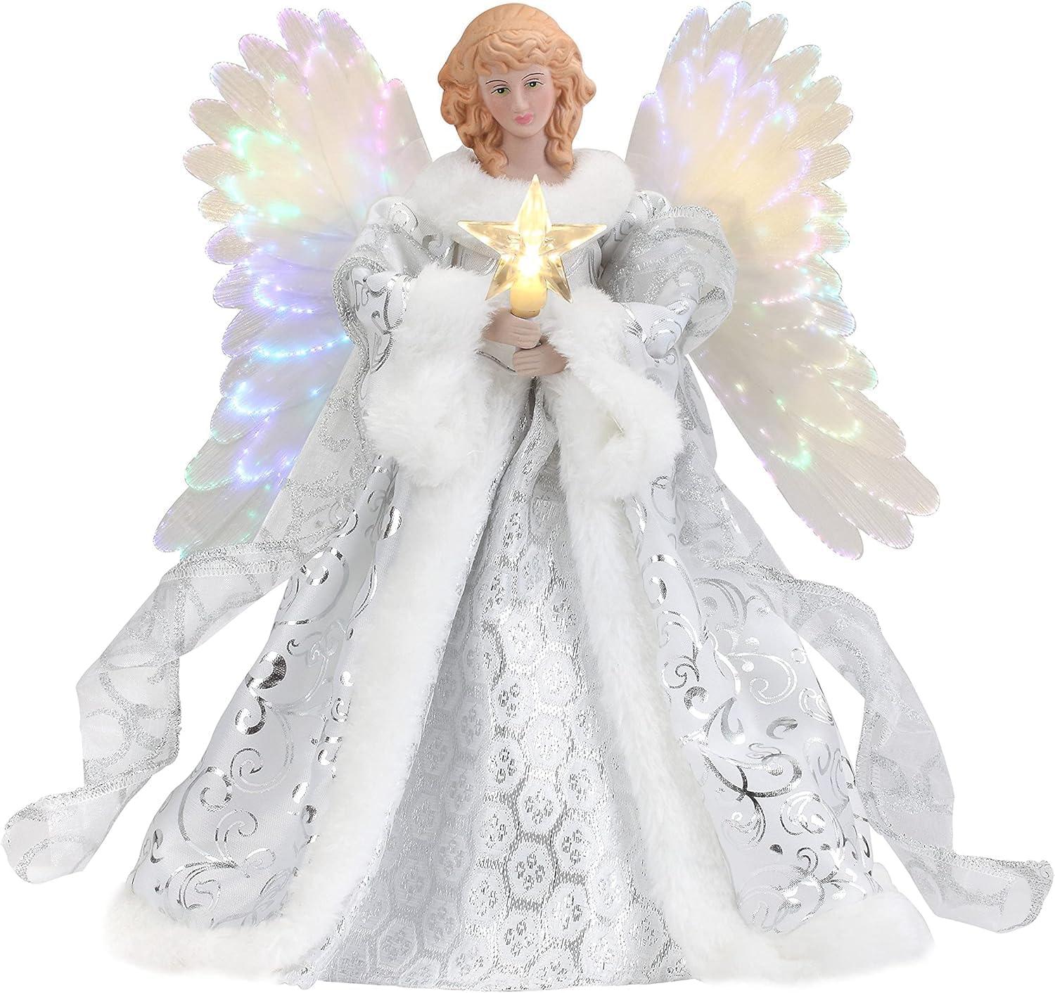 12" White Porcelain Fiber Optic Angel Tree Topper