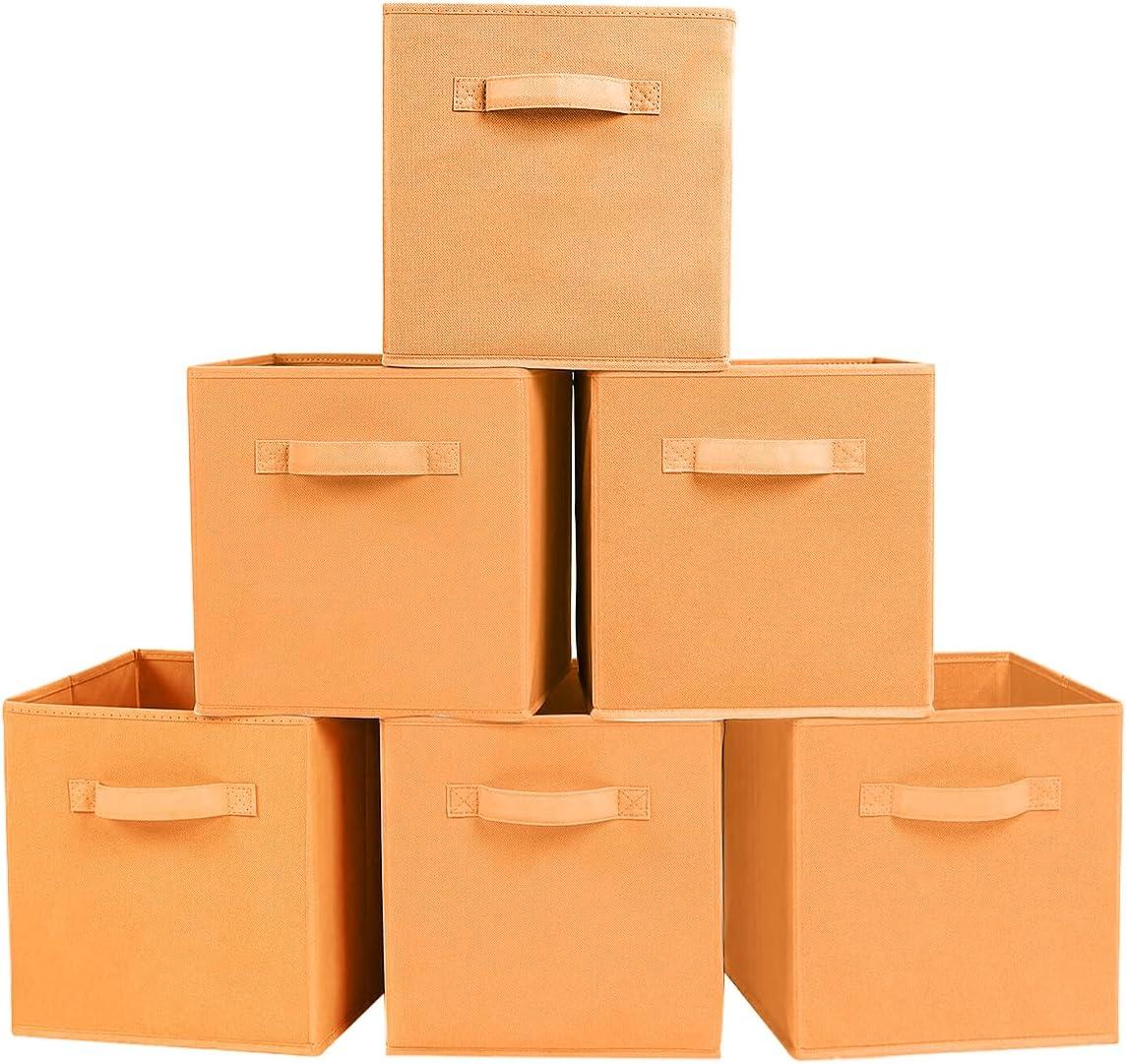 Orange Fabric Collapsible Cube Storage Bins, Set of 6