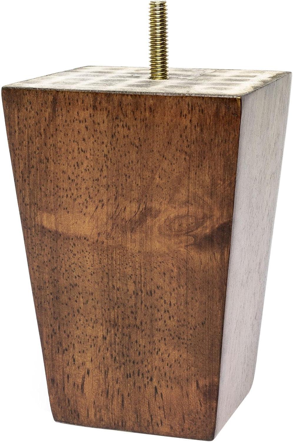 5 in. x 3-3/4 in. Stained Cherry Solid Hardwood Square Bun Foot | 4 Pack with 4 Free Insert Nuts and Drill Bit