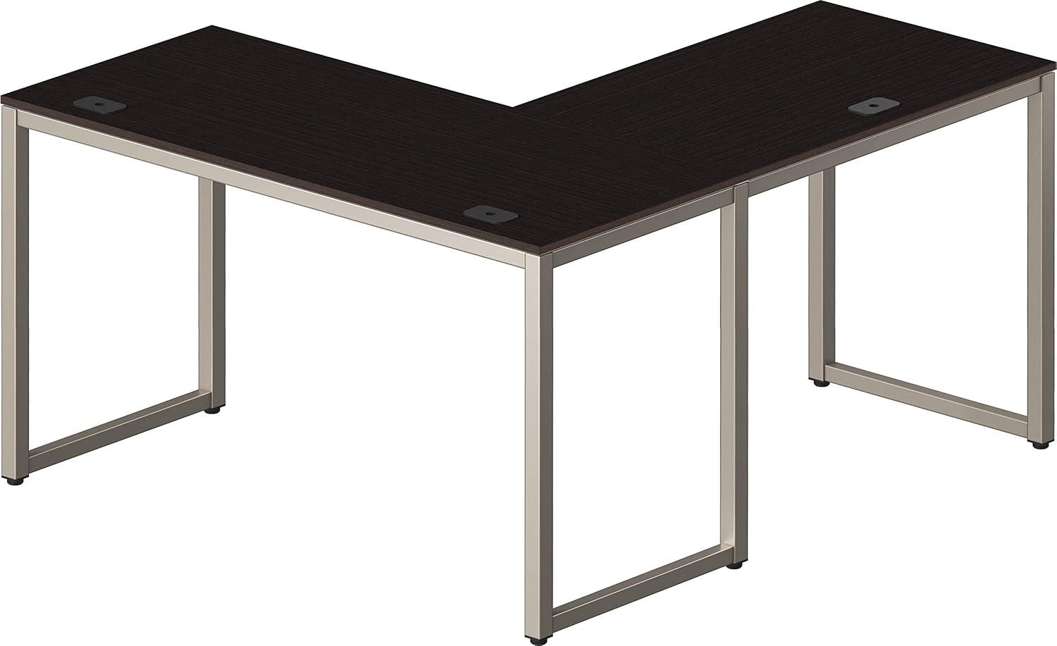 Espresso L-Shaped Corner Computer Desk with Metal Frame