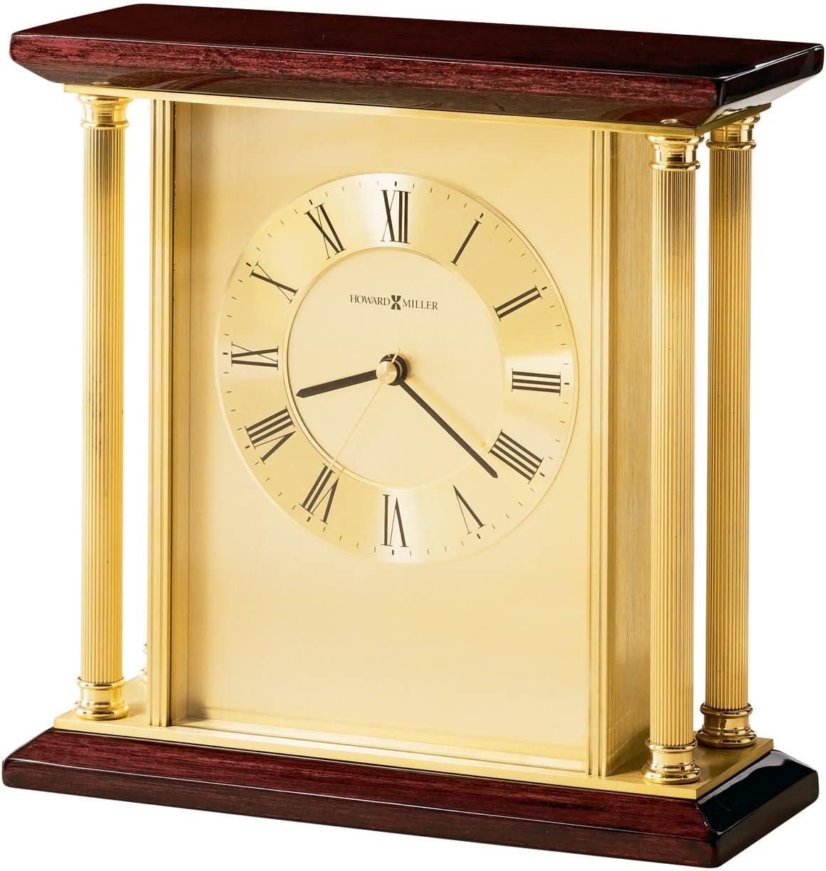 Carlton Glam Roman Numeral Metal Quartz Movement / Crystal Tabletop Clock in Rosewood/Brushed Brass