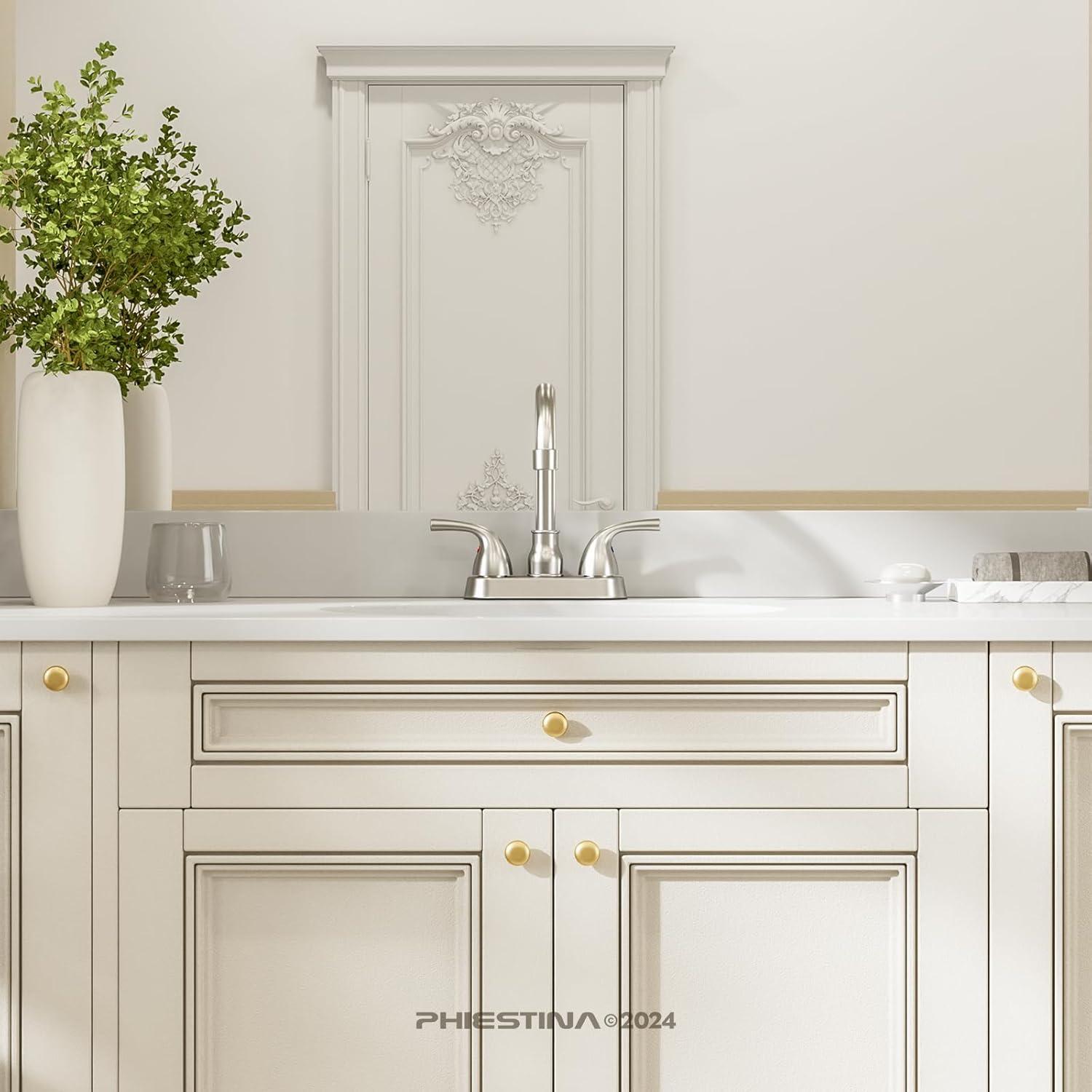 Phiestina Centerset 4 Inch 2 or 3 Holes Brushed Nickel Bathroom Faucet, Vanity Sink Faucet with 360 Swivel Spout, Metal Pop-up Drain and Water Supply Lines, JC180-BN