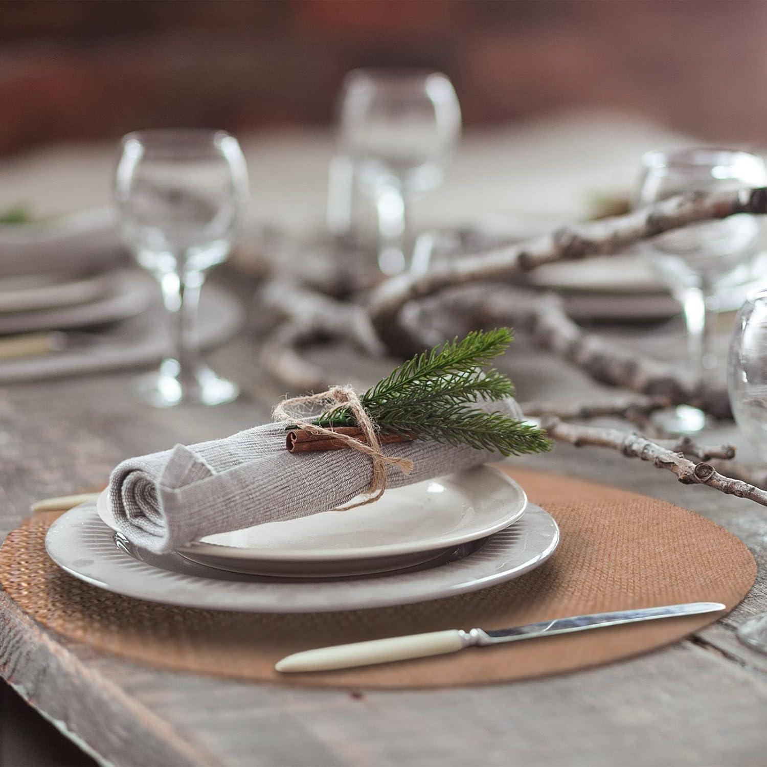 Rustic Burlap Round Placemats - 12" Diameter Burlap Circle Rustic Table Decorations (Set of 12) - Rustic Farmhouse Table Setting for Weddings, Dining & Event Decor