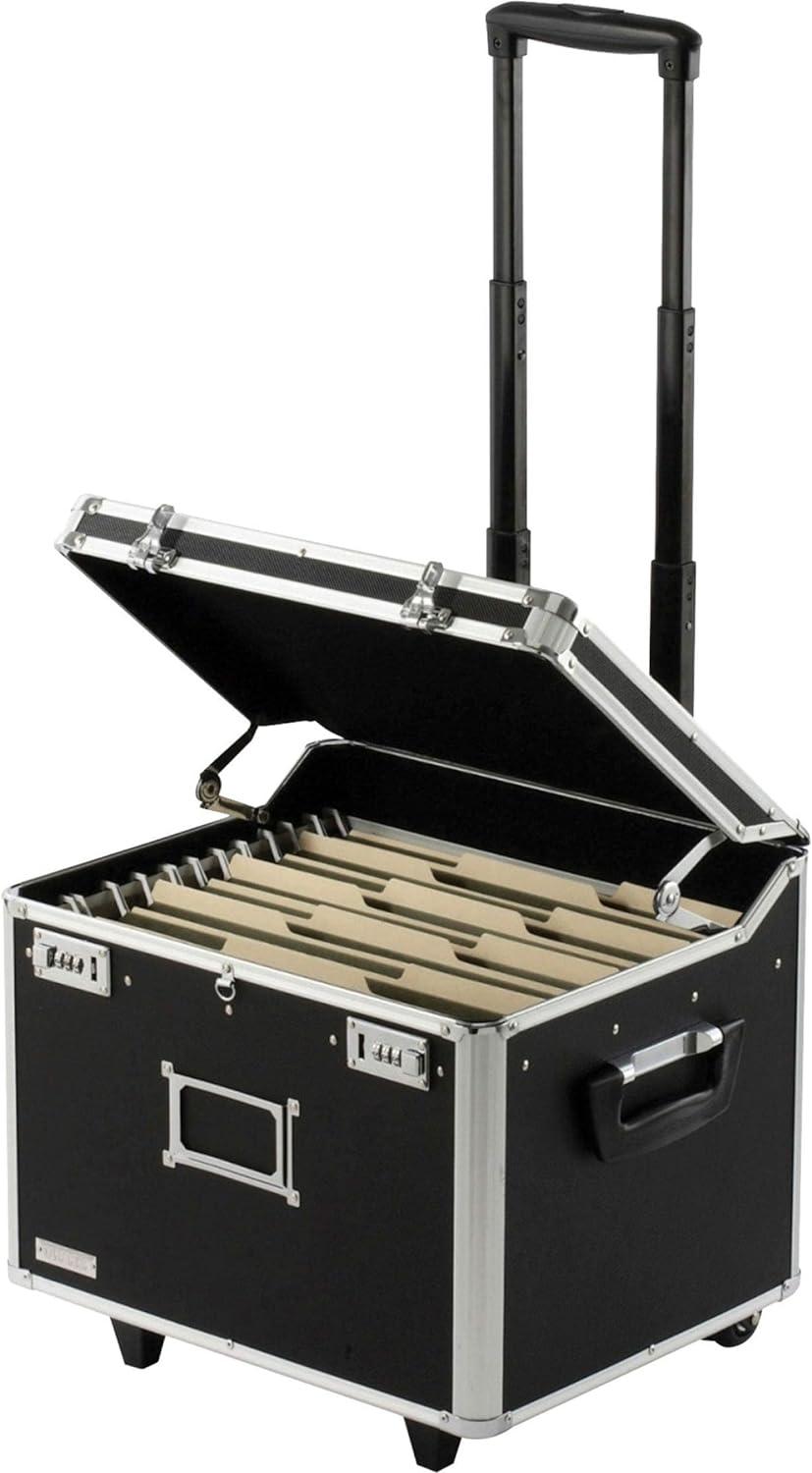 Vaultz Locking Mobile Rolling File Storage Chest, Letter/Legal Wheelie Case, Black/White Stripes